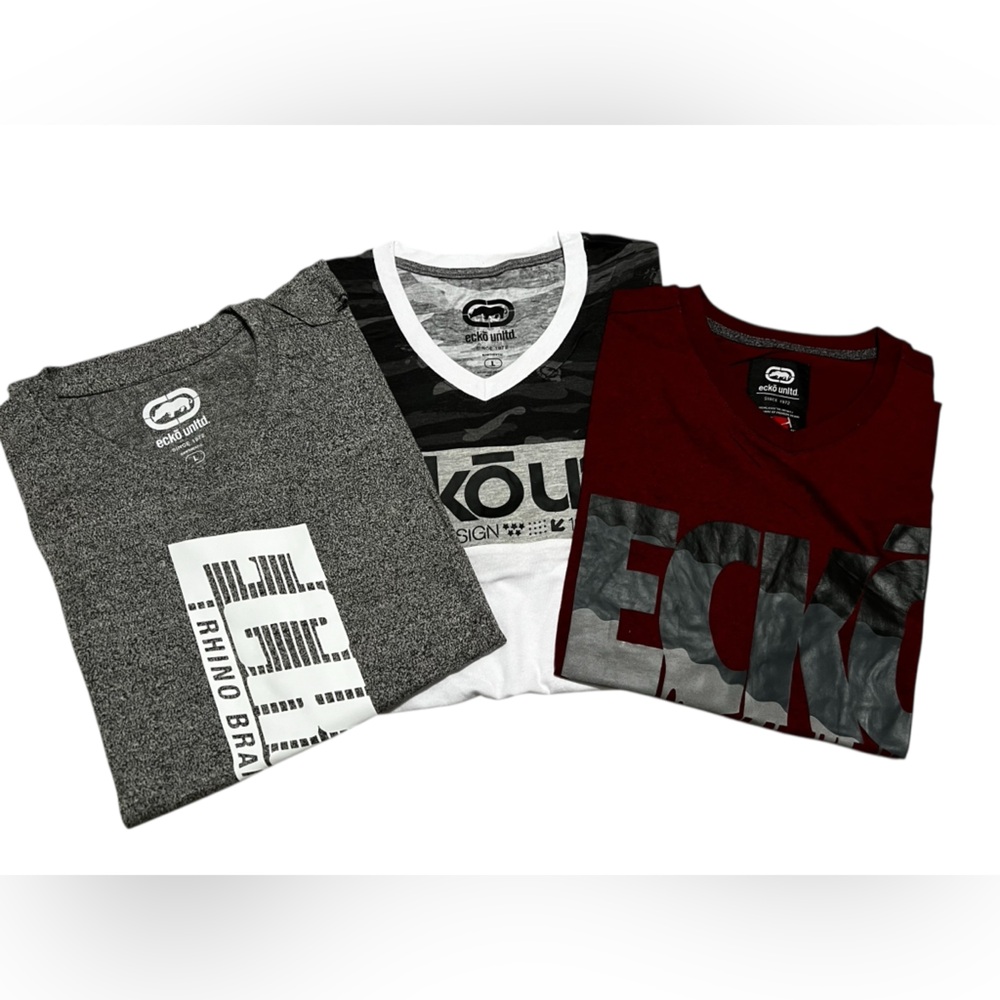 Ecko Unlimited Men's Graphic 3 T-Shirt Bundle Size‎ large Gray, White, Burgundy